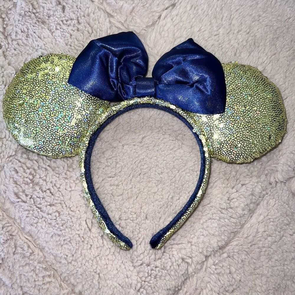 Walt Disney World 50th Anniversary minnie mouse gold navy blue headband ears